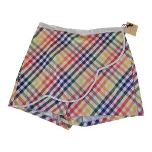 Smak Parlour Rainbow Gingham Faux Wrap Scalloped Skort Size 1X/16 NWT